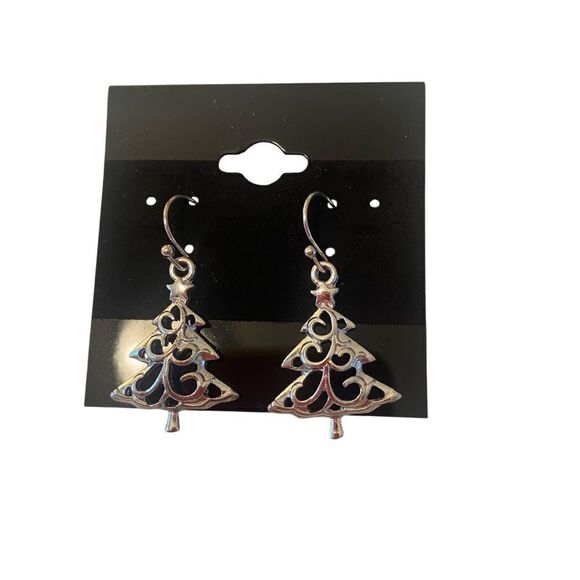 Elegant Bright Silver Tree Dangle Earrings - Picture 5 of 6